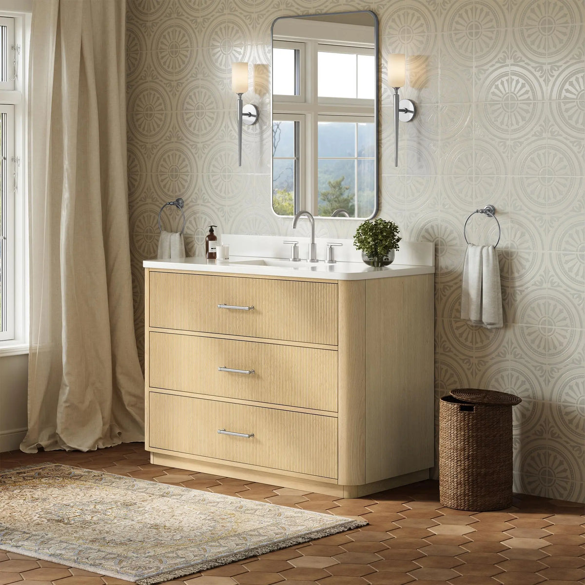 48" Francesca Single Bathroom Vanity Scandinavian Oak Brushed Nickel Trim by wyndham View 17