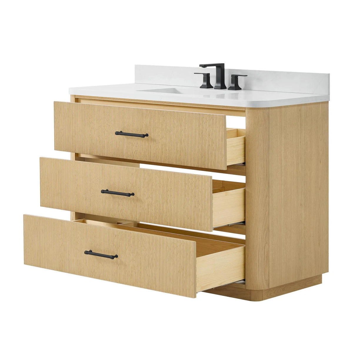 48" Francesca Single Bathroom Vanity Scandinavian Oak Matte Black Trim by wyndham View 8