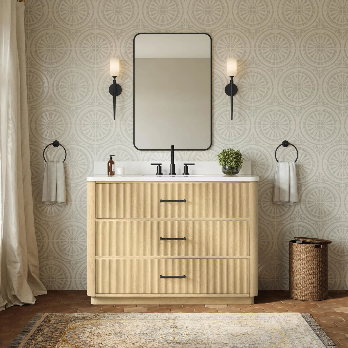 48" Francesca Single Bathroom Vanity Scandinavian Oak Matte Black Trim by wyndham View 19