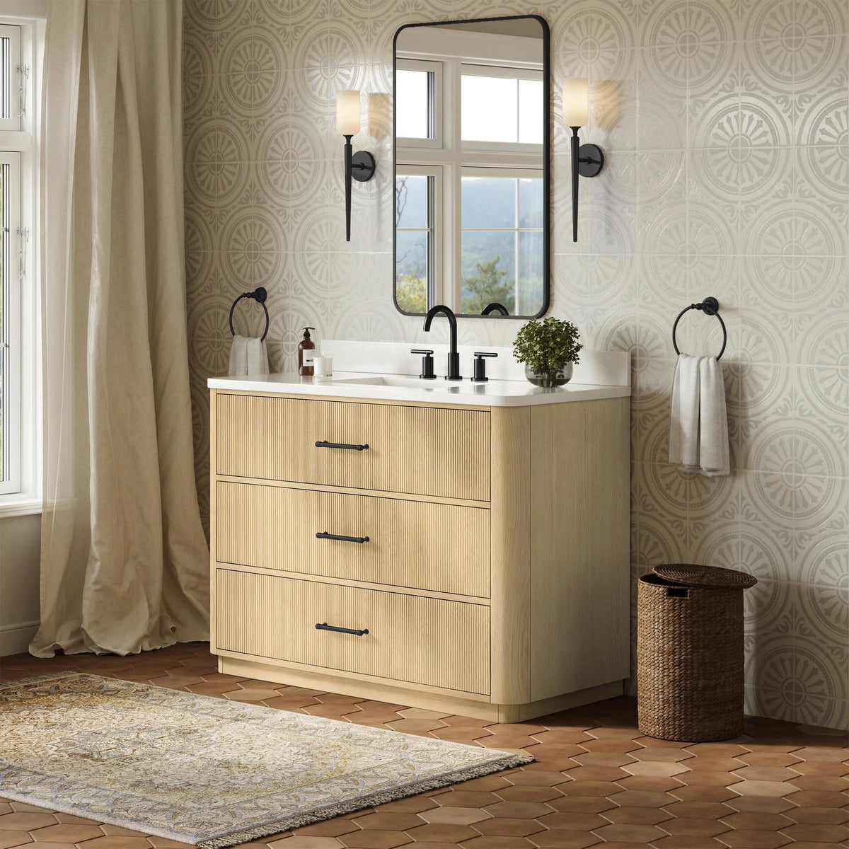 48" Francesca Single Bathroom Vanity Scandinavian Oak Matte Black Trim by wyndham View 17