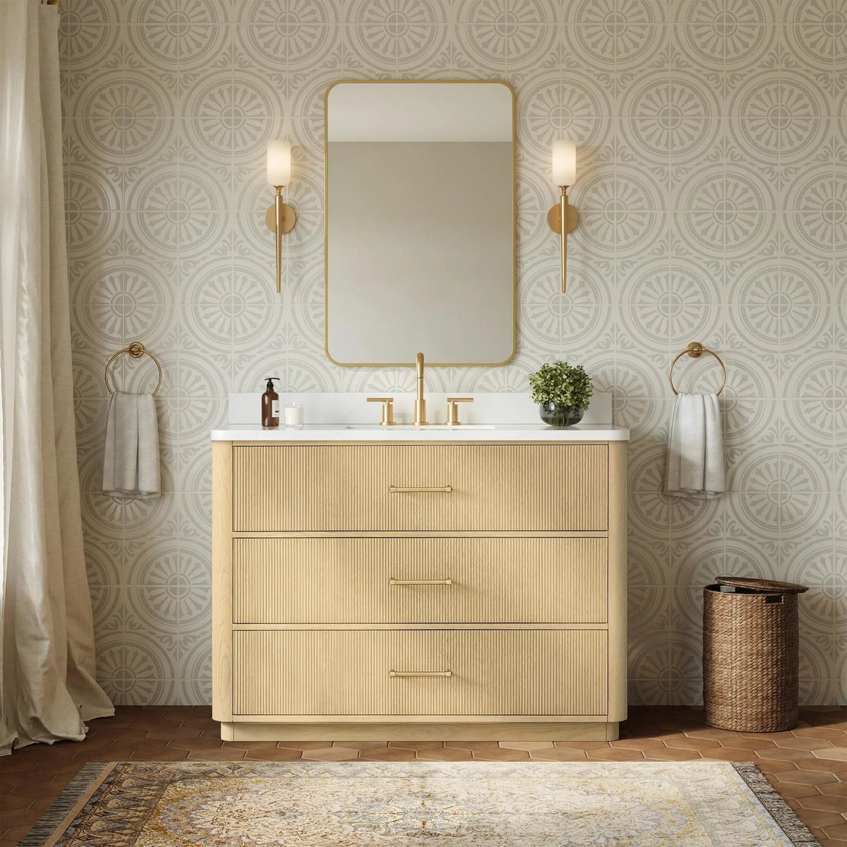 48" Francesca Single Bathroom Vanity Scandinavian Oak Satin Bronze Trim by wyndham View 9