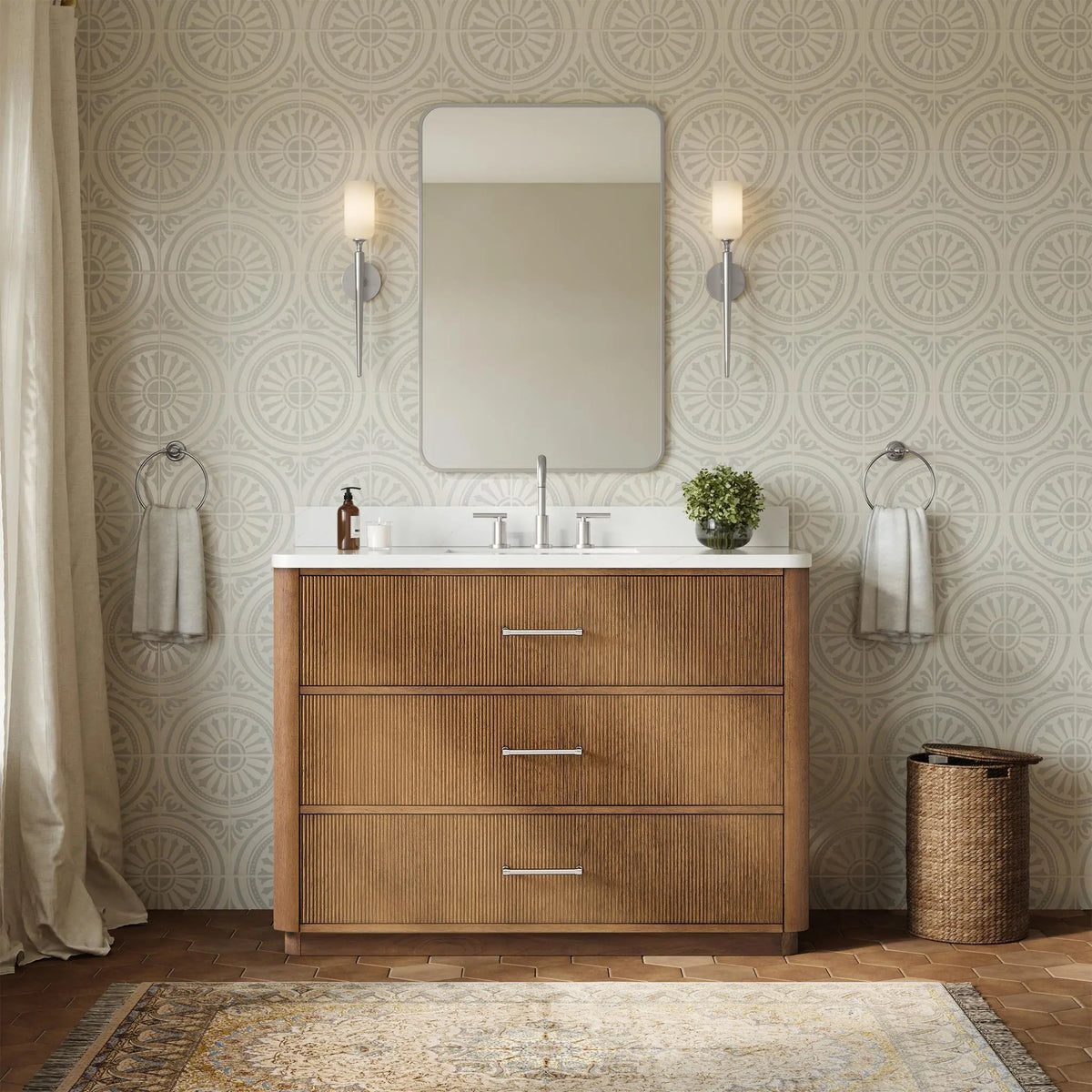 48" Francesca Single Bathroom Vanity Toasted Walnut Brushed Nickel Trim by wyndham View 9
