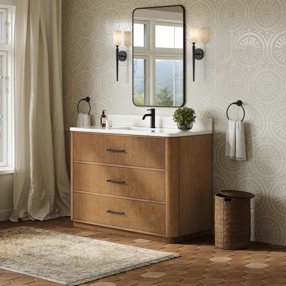 48" Francesca Single Bathroom Vanity Toasted Walnut Matte Black Trim by wyndham View 12