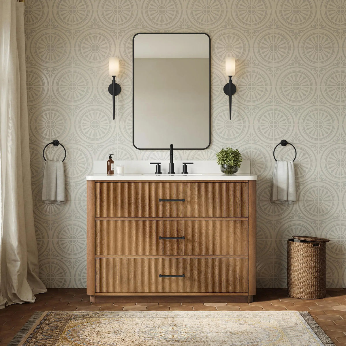 48" Francesca Single Bathroom Vanity Toasted Walnut Matte Black Trim by wyndham View 19