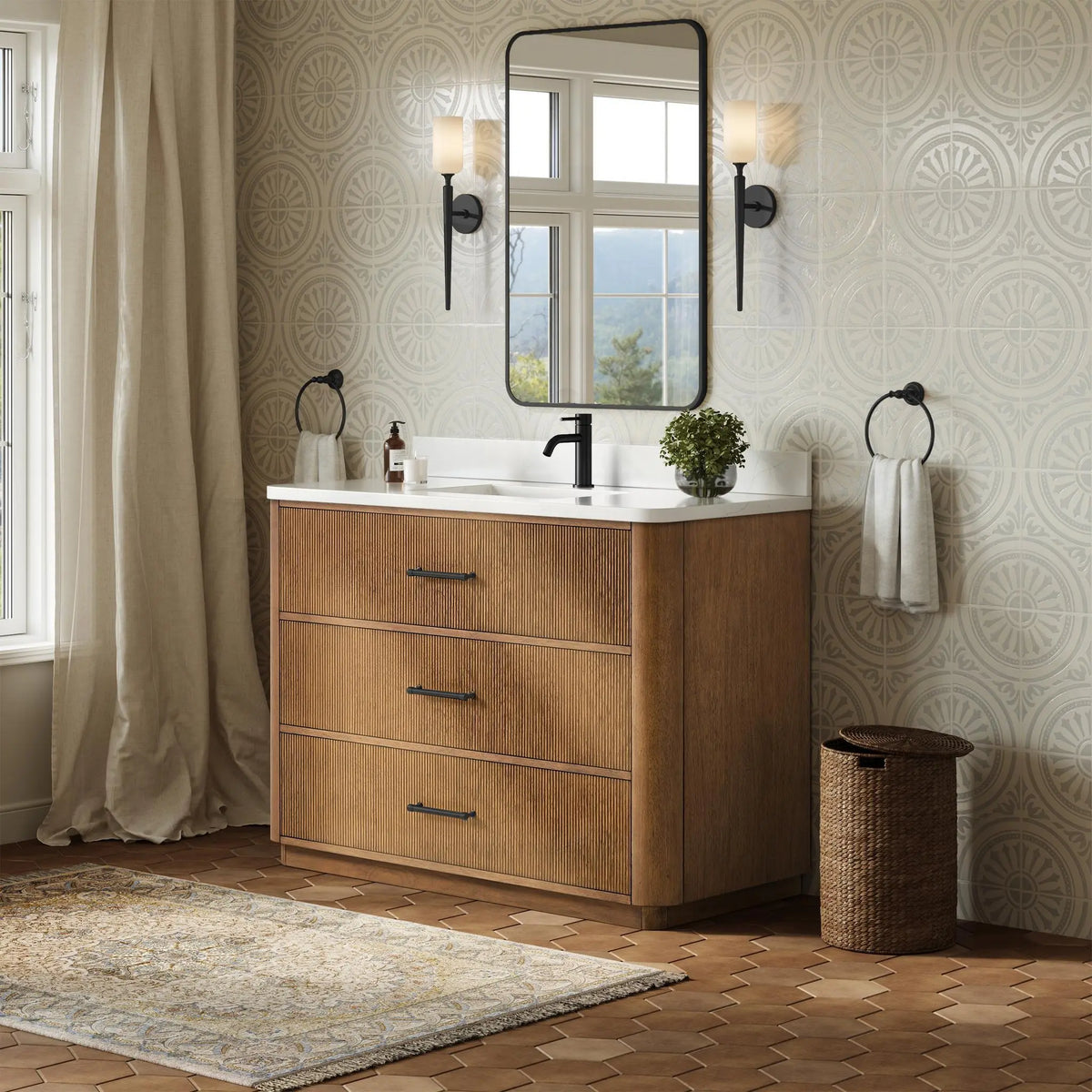 48" Francesca Single Bathroom Vanity Toasted Walnut Matte Black Trim by wyndham View 2