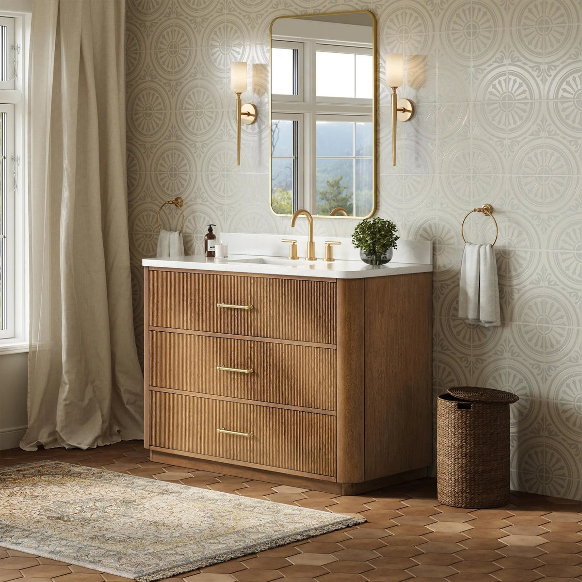 48" Francesca Single Bathroom Vanity Toasted Walnut Satin Bronze Trim by wyndham View 7