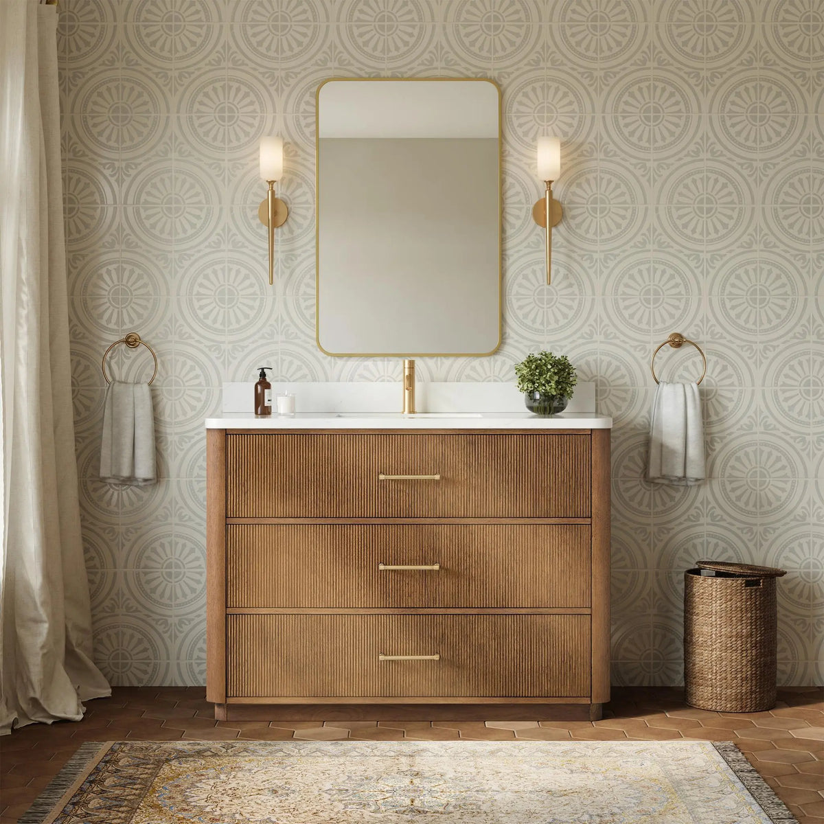 48" Francesca Single Bathroom Vanity Toasted Walnut Satin Bronze Trim by wyndham View 4
