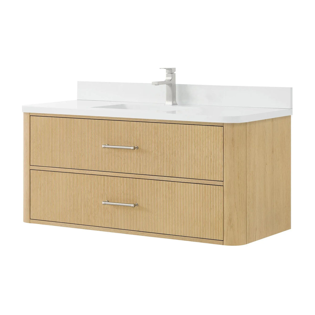48" Francesca Single Wall Mounted Bathroom Vanity Scandinavian Oak Brushed Nickel Trim by wyndham View 15
