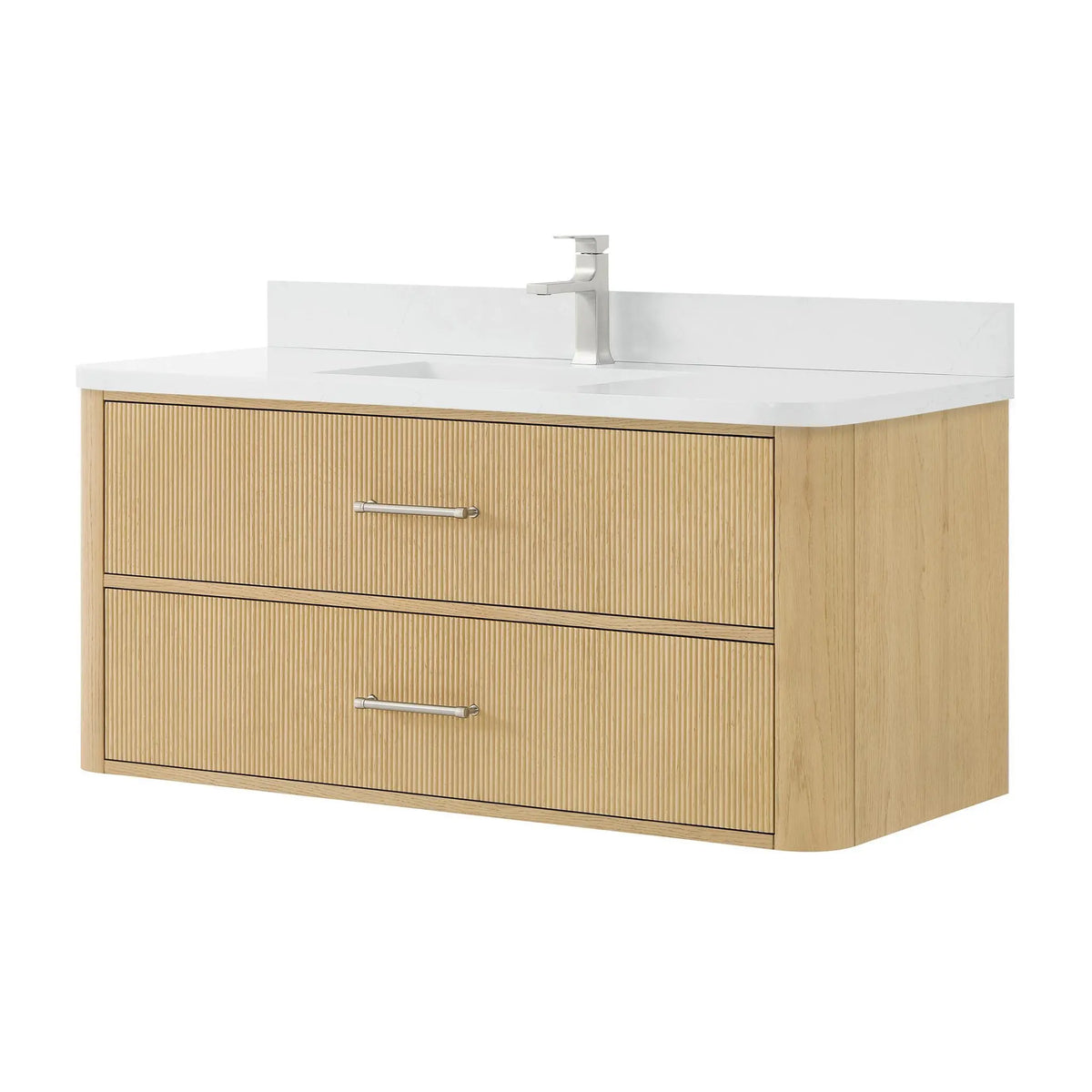 48" Francesca Single Wall Mounted Bathroom Vanity Scandinavian Oak Brushed Nickel Trim by wyndham View 5