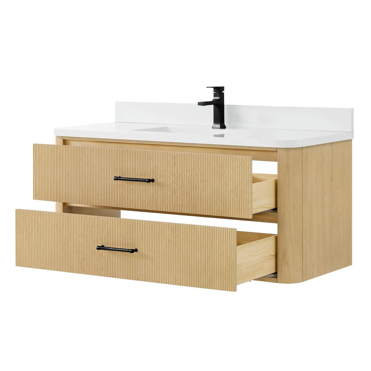 48" Francesca Single Wall Mounted Bathroom Vanity Scandinavian Oak Matte Black Trim by wyndham View 13