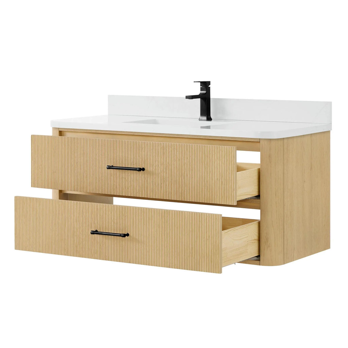 48" Francesca Single Wall Mounted Bathroom Vanity Scandinavian Oak Matte Black Trim by wyndham View 3