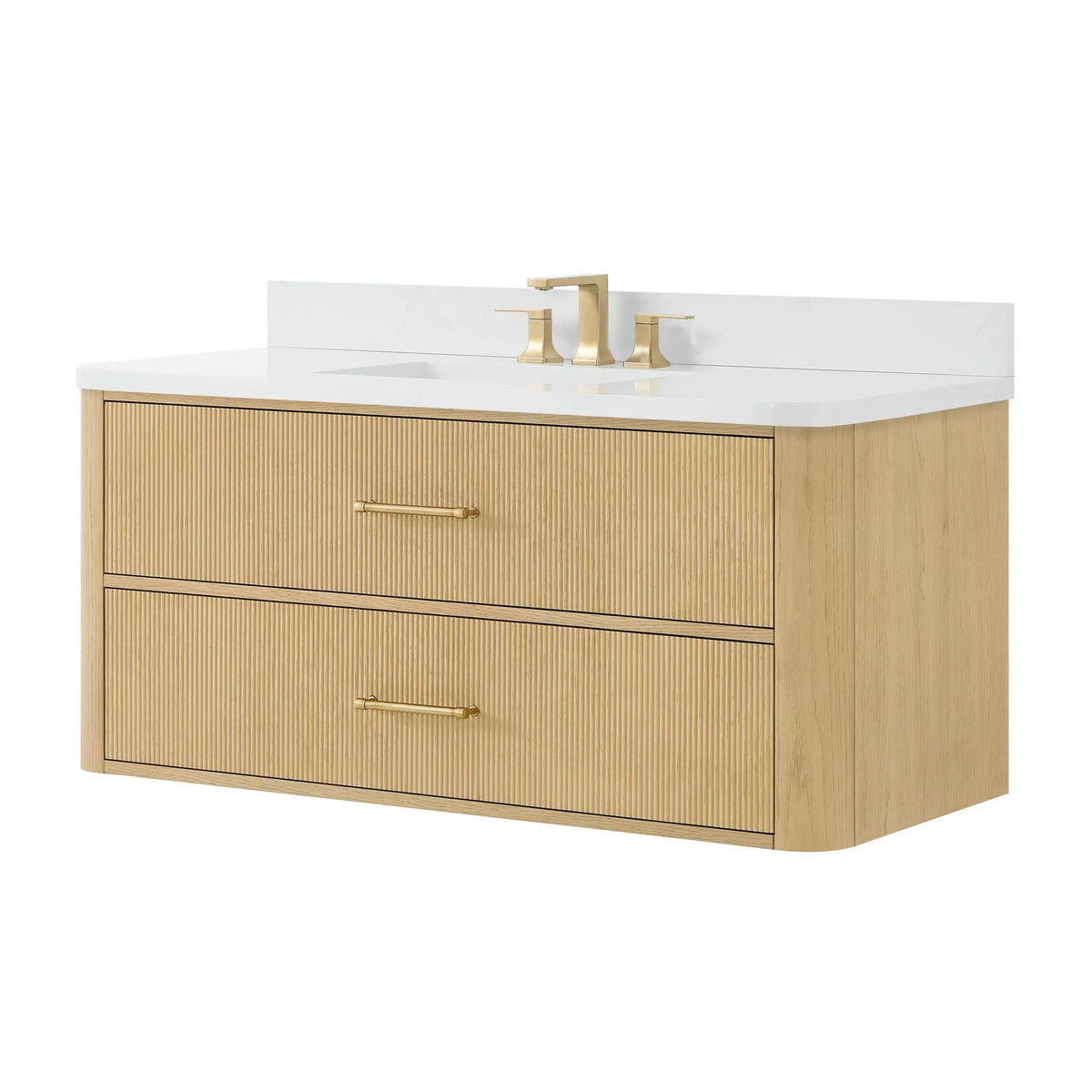 48" Francesca Single Wall Mounted Bathroom Vanity Scandinavian Oak Satin Bronze Trim by wyndham View 10