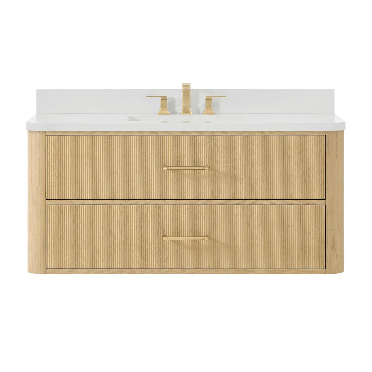 48" Francesca Single Wall Mounted Bathroom Vanity Scandinavian Oak Satin Bronze Trim by wyndham View 6