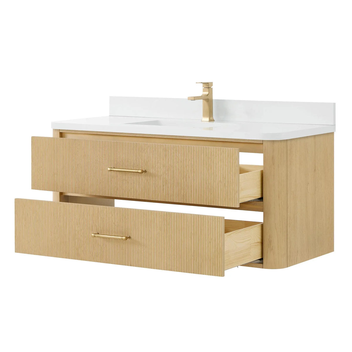 48" Francesca Single Wall Mounted Bathroom Vanity Scandinavian Oak Satin Bronze Trim by wyndham View 13