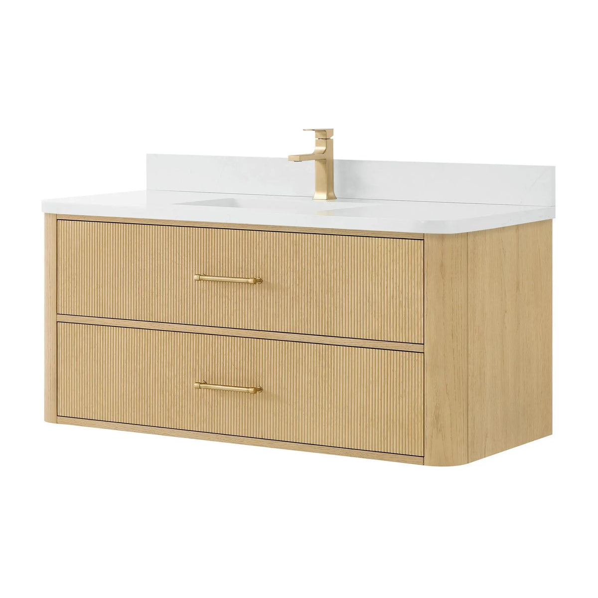 48" Francesca Single Wall Mounted Bathroom Vanity Scandinavian Oak Satin Bronze Trim by wyndham View 5
