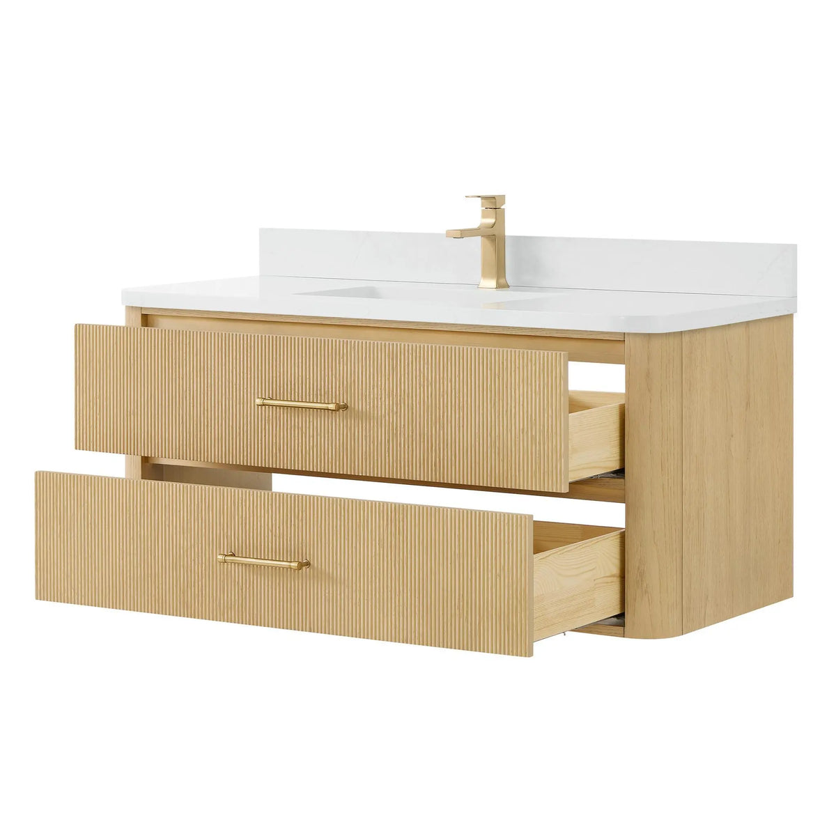 48" Francesca Single Wall Mounted Bathroom Vanity Scandinavian Oak Satin Bronze Trim by wyndham View 3
