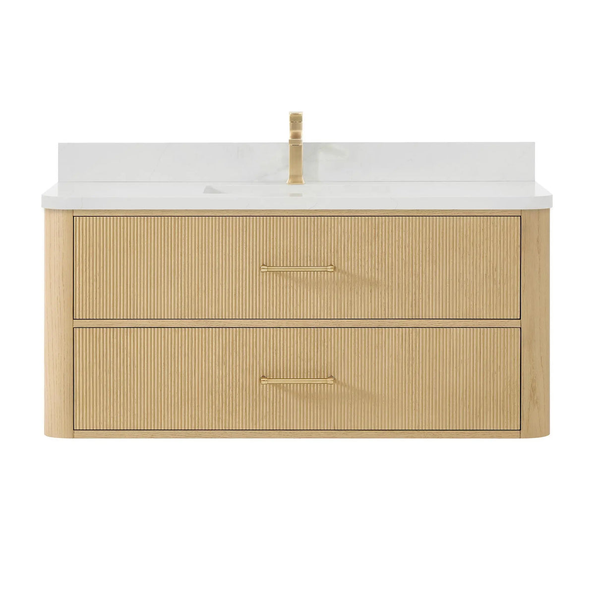 48" Francesca Single Wall Mounted Bathroom Vanity Scandinavian Oak Satin Bronze Trim by wyndham View 1