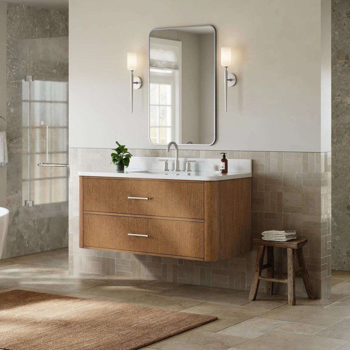 48" Francesca Single Wall Mounted Bathroom Vanity Toasted Walnut Brushed Nickel Trim by wyndham View 9