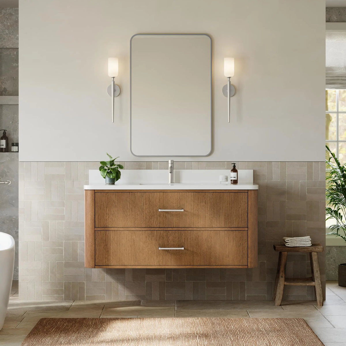 48" Francesca Single Wall Mounted Bathroom Vanity Toasted Walnut Brushed Nickel Trim by wyndham View 12