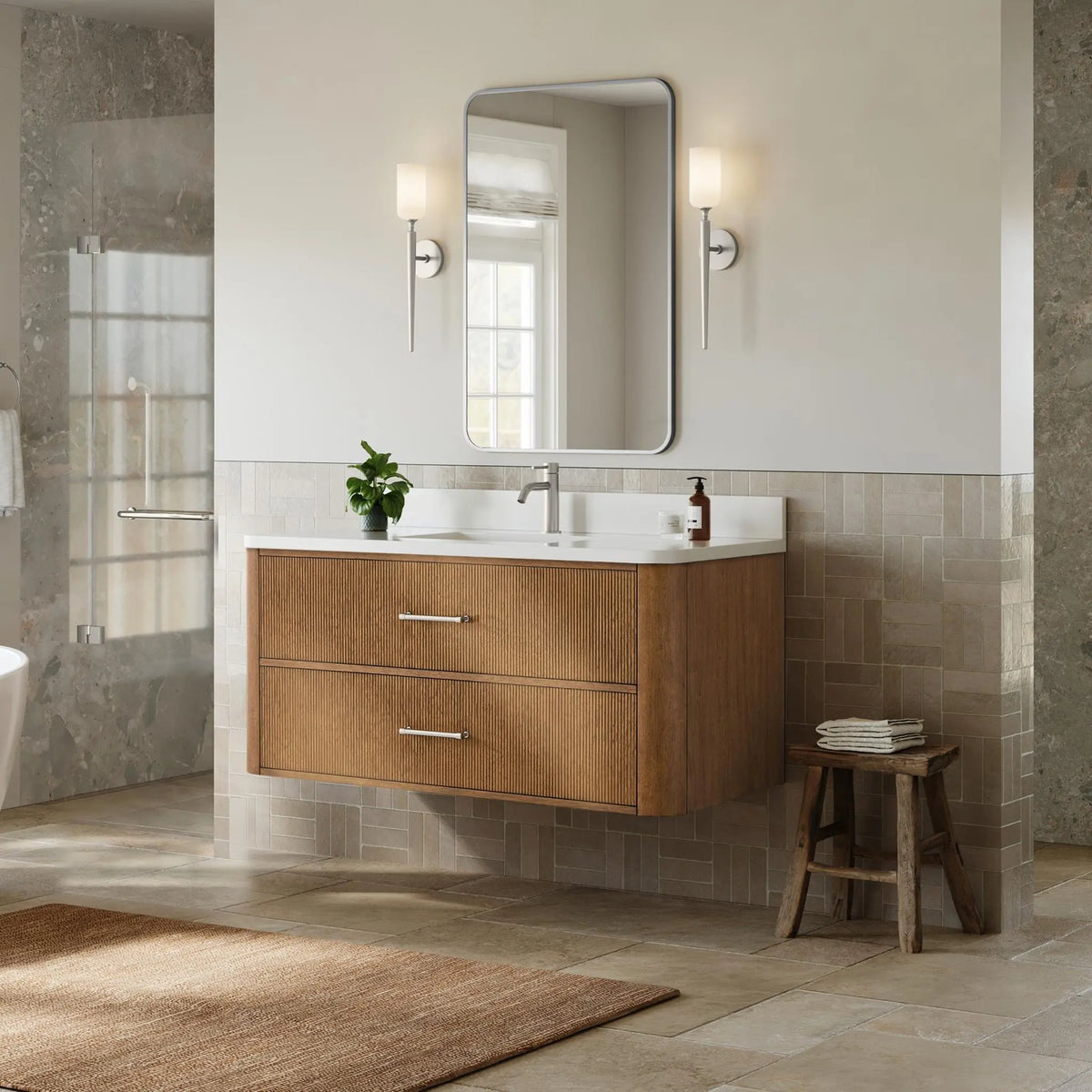 48" Francesca Single Wall Mounted Bathroom Vanity Toasted Walnut Brushed Nickel Trim by wyndham View 14
