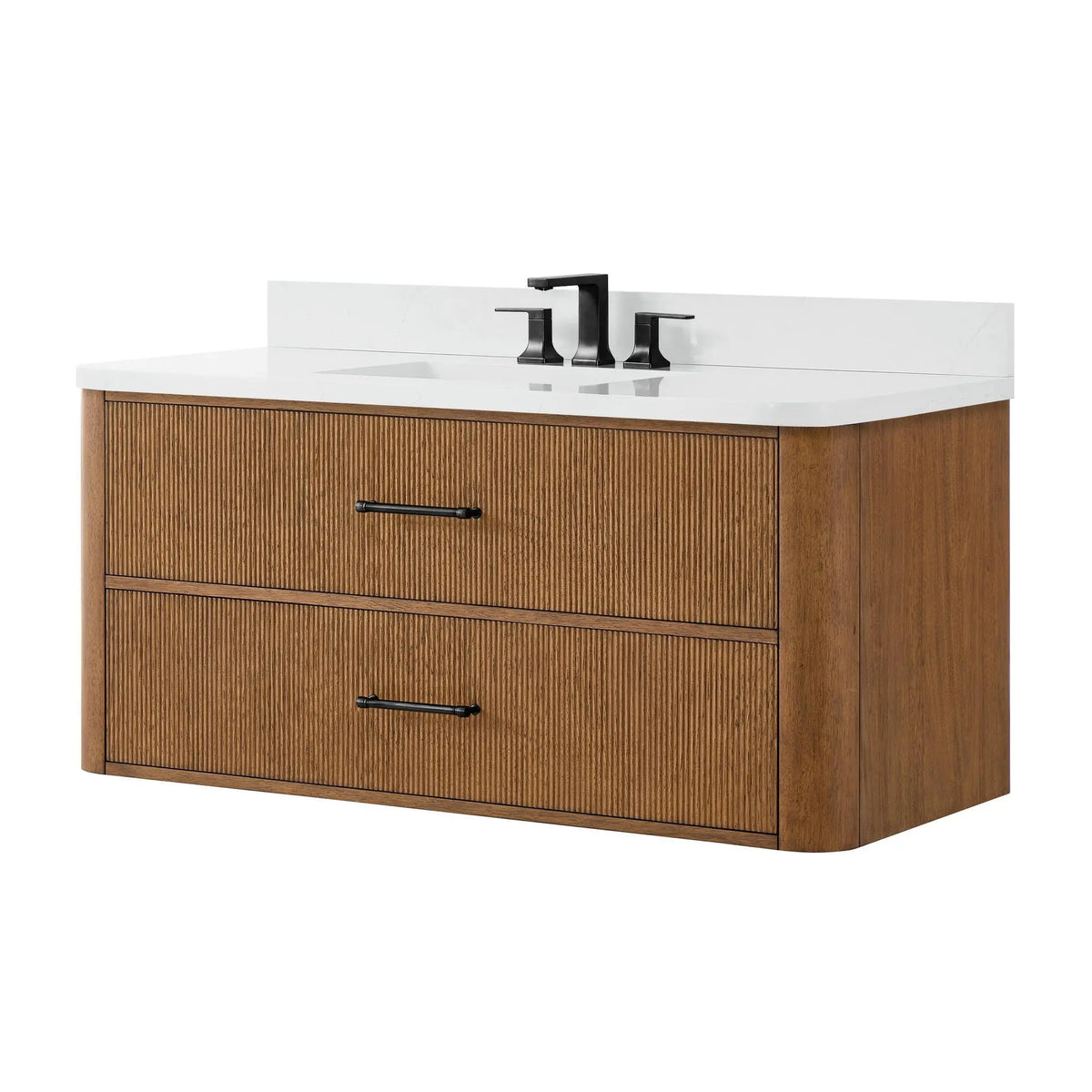 48" Francesca Single Wall Mounted Bathroom Vanity Toasted Walnut Matte Black Trim by wyndham View 10