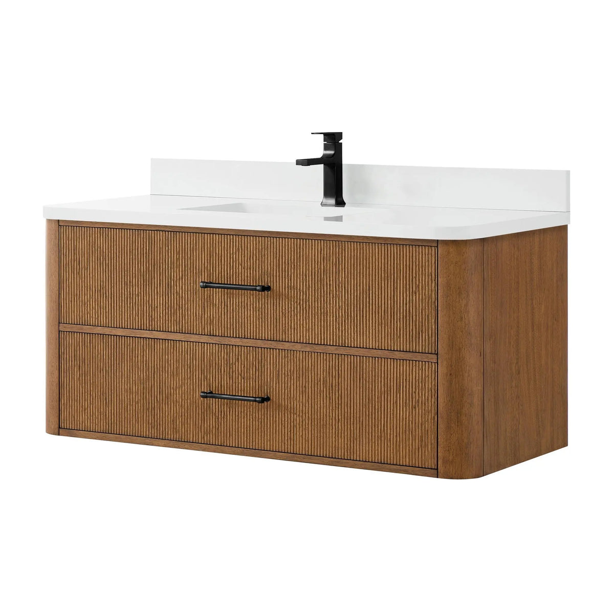 48" Francesca Single Wall Mounted Bathroom Vanity Toasted Walnut Matte Black Trim by wyndham View 15