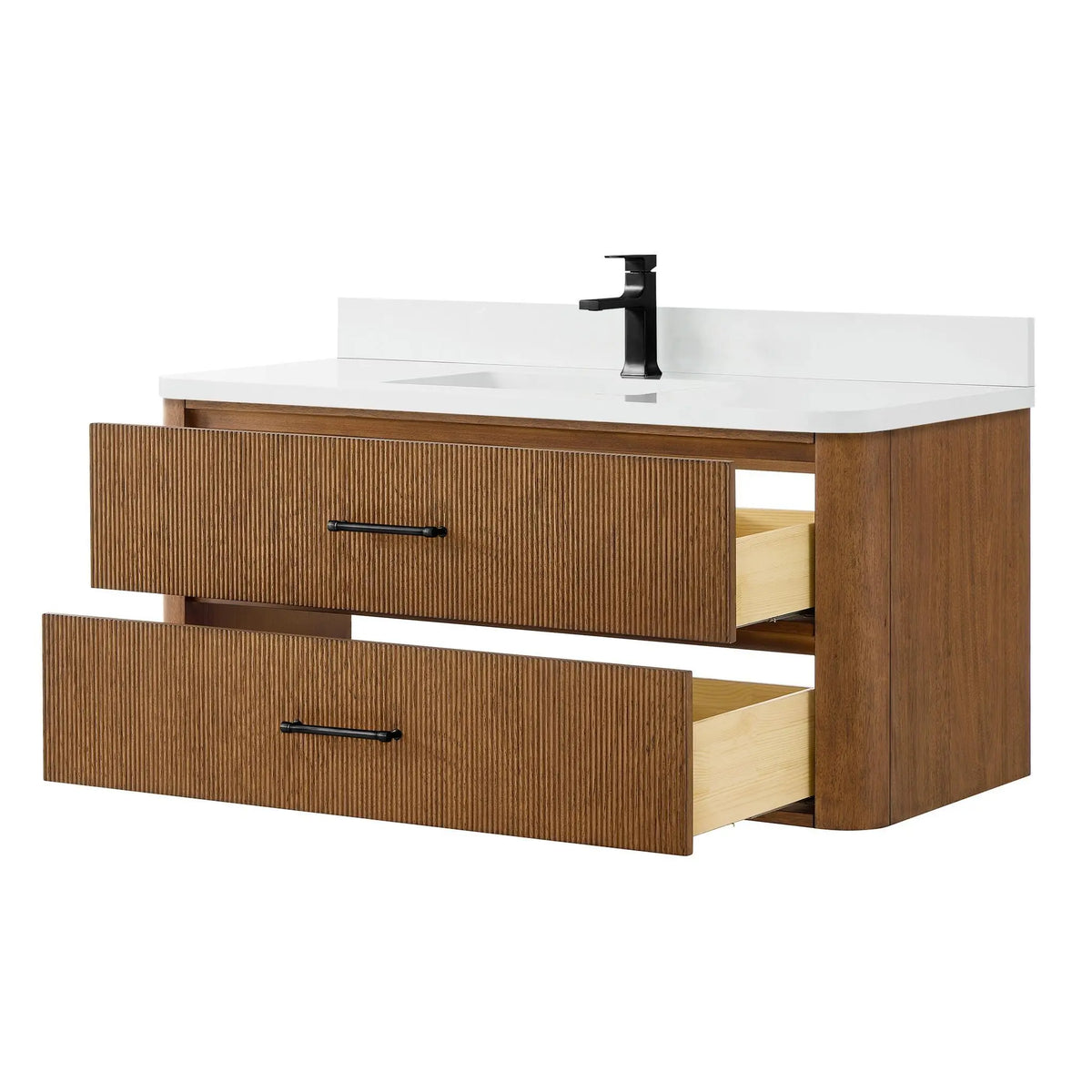48" Francesca Single Wall Mounted Bathroom Vanity Toasted Walnut Matte Black Trim by wyndham View 13