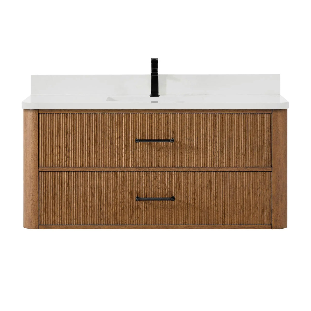 48" Francesca Single Wall Mounted Bathroom Vanity Toasted Walnut Matte Black Trim by wyndham View 11