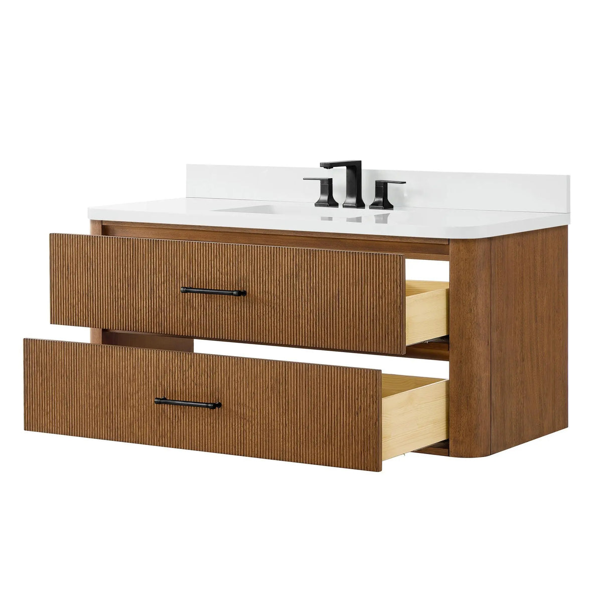 48" Francesca Single Wall Mounted Bathroom Vanity Toasted Walnut Matte Black Trim by wyndham View 18