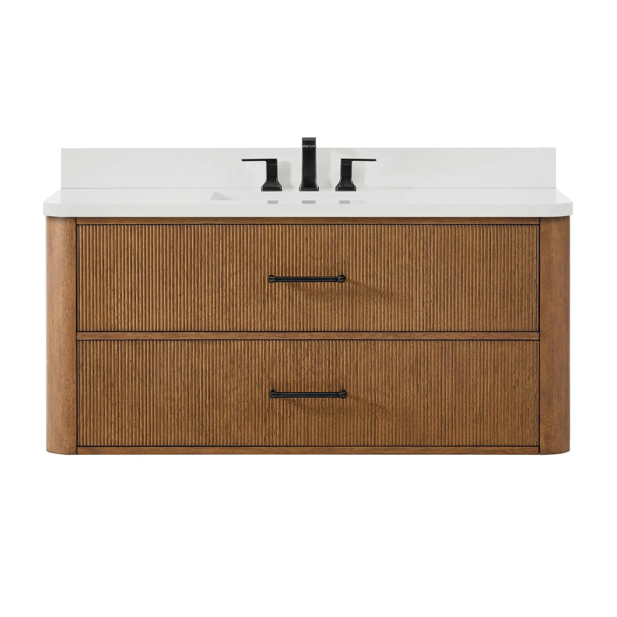 48" Francesca Single Wall Mounted Bathroom Vanity Toasted Walnut Matte Black Trim by wyndham View 16