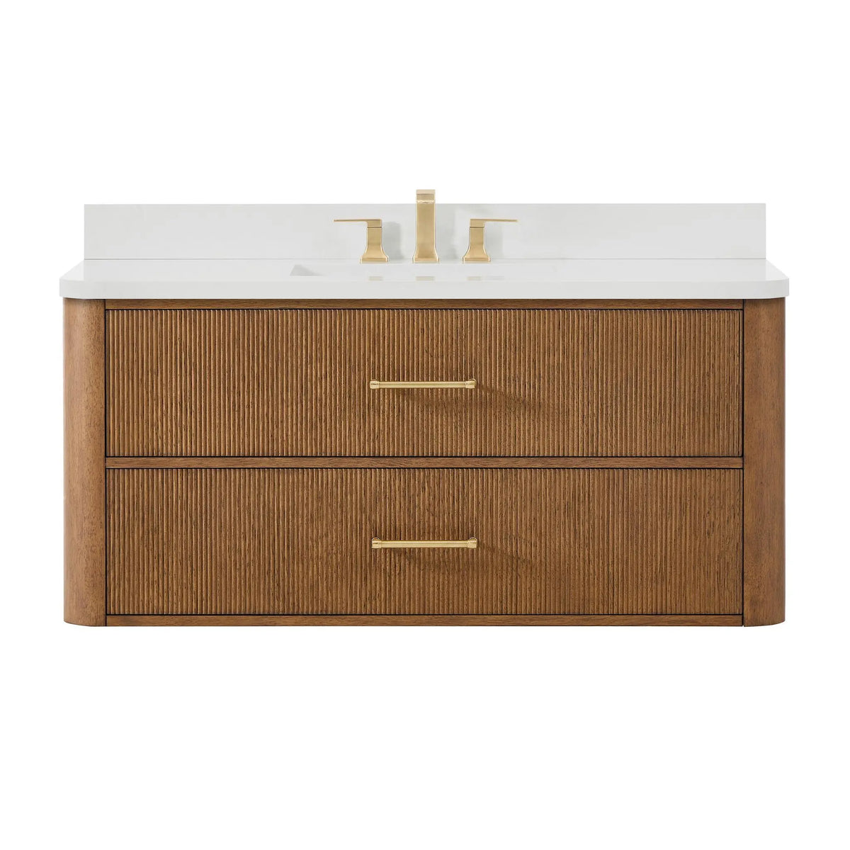 48" Francesca Single Wall Mounted Bathroom Vanity Toasted Walnut Satin Bronze Trim by wyndham View 16