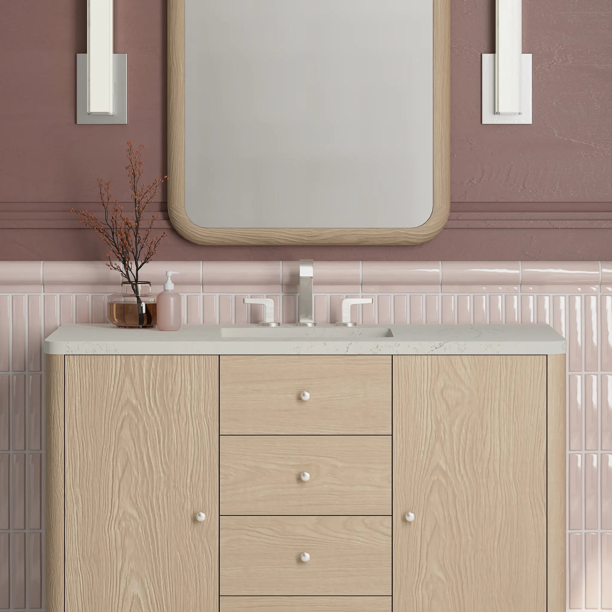 48 Gracyn Single Vanity In Coastal Driftwood Power Enabled Siberian Silestone 8 Widespread 4