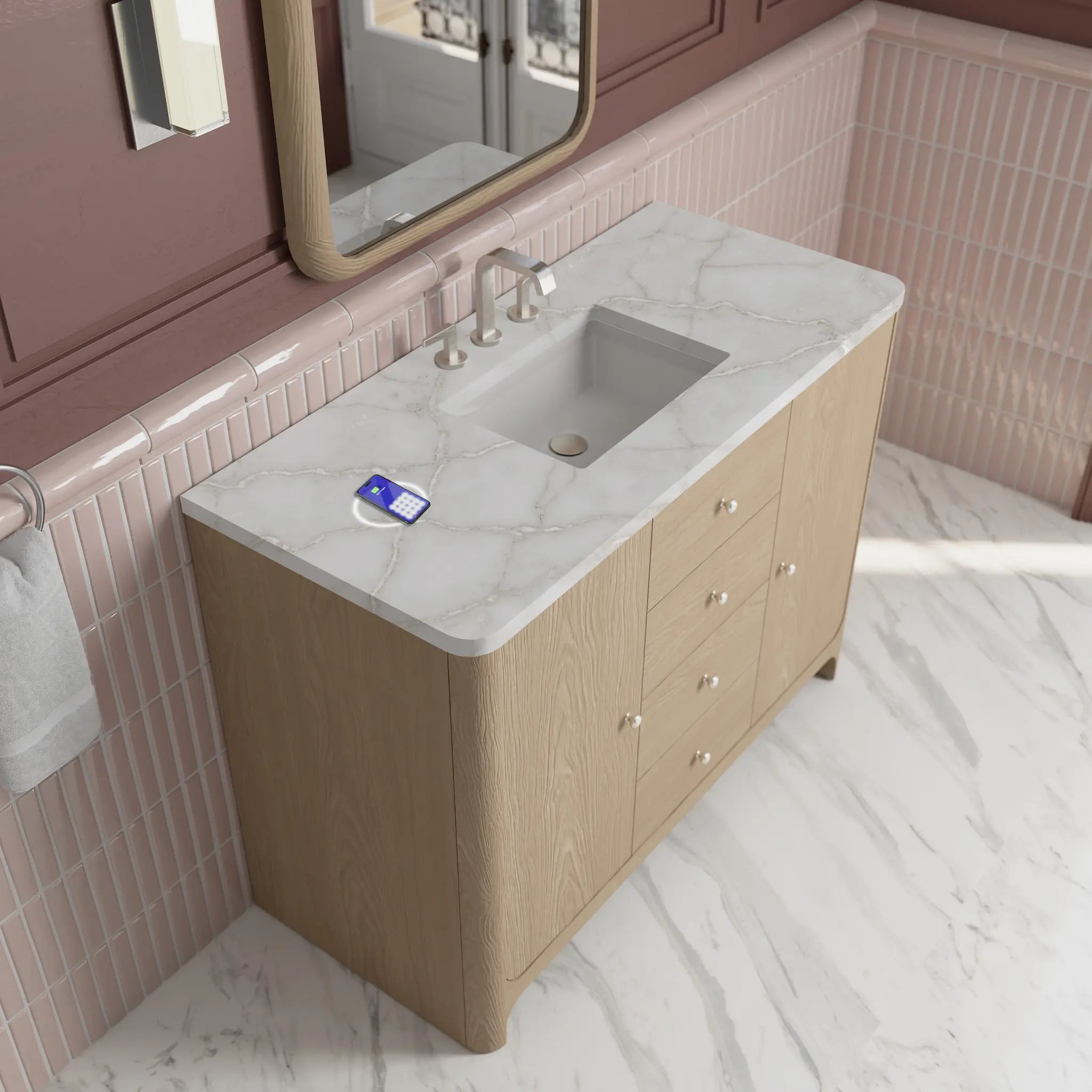 48 Gracyn Single Vanity In Coastal Driftwood Power Enabled Victorian Silver Silestone 8 Widespread 9