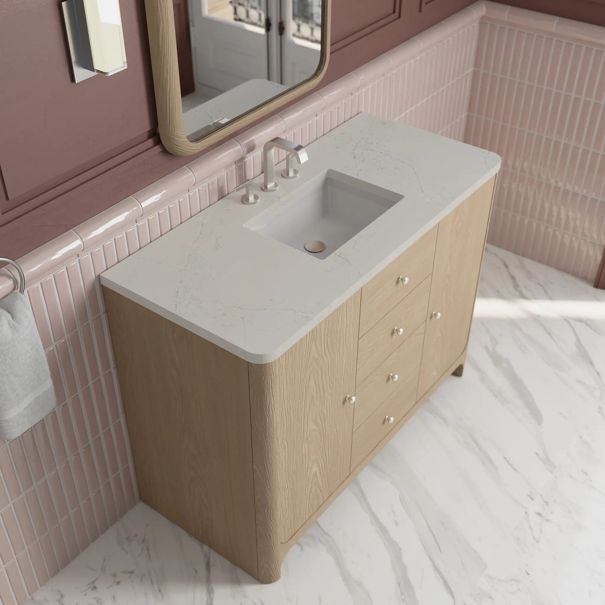 48 Gracyn Single Vanity In Coastal Driftwood Standard Siberian Silestone 8 Widespread 5