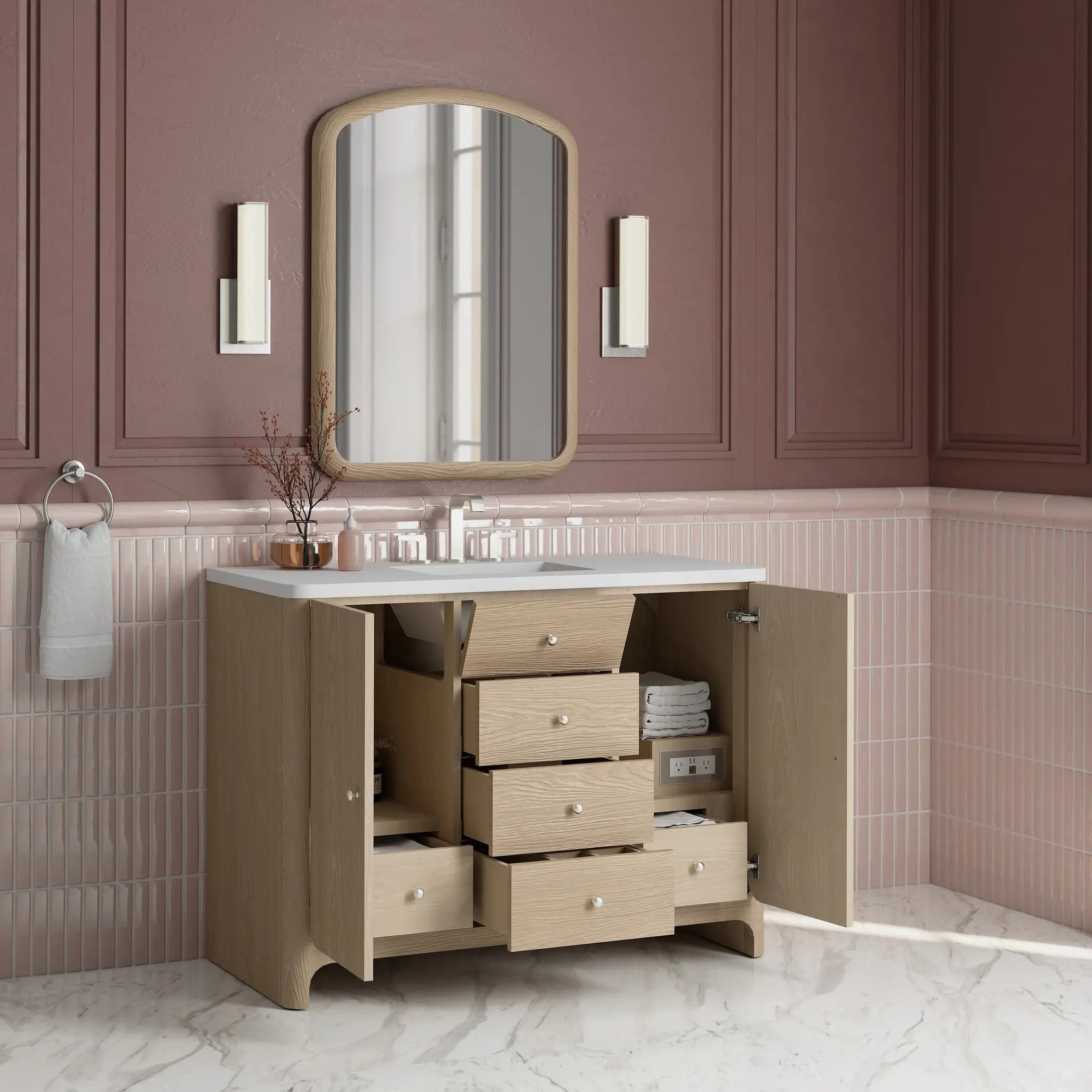 48 Gracyn Single Vanity In Coastal Driftwood Standard White Zeus Silestone 8 Widespread 4