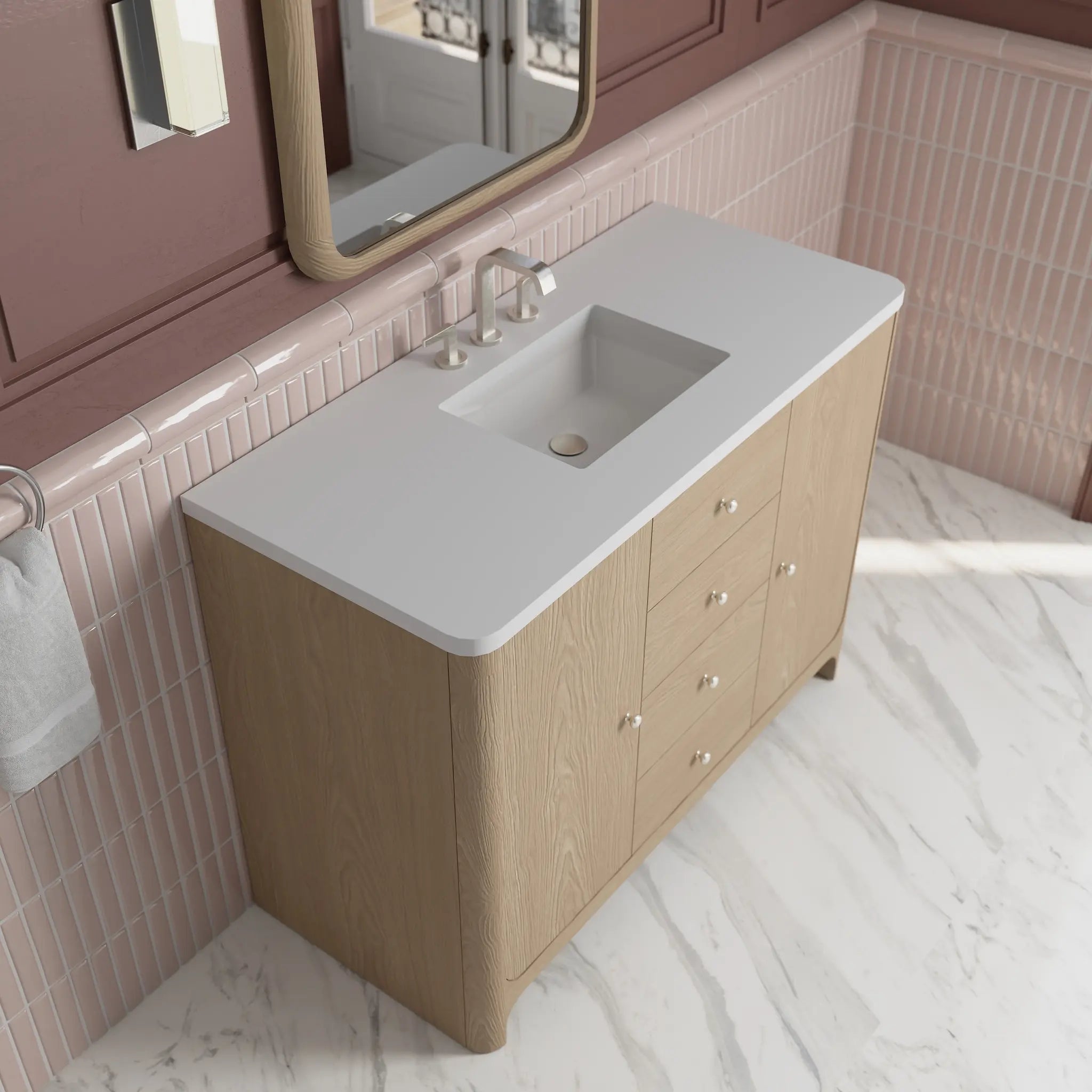 48 Gracyn Single Vanity In Coastal Driftwood Standard White Zeus Silestone 8 Widespread 6