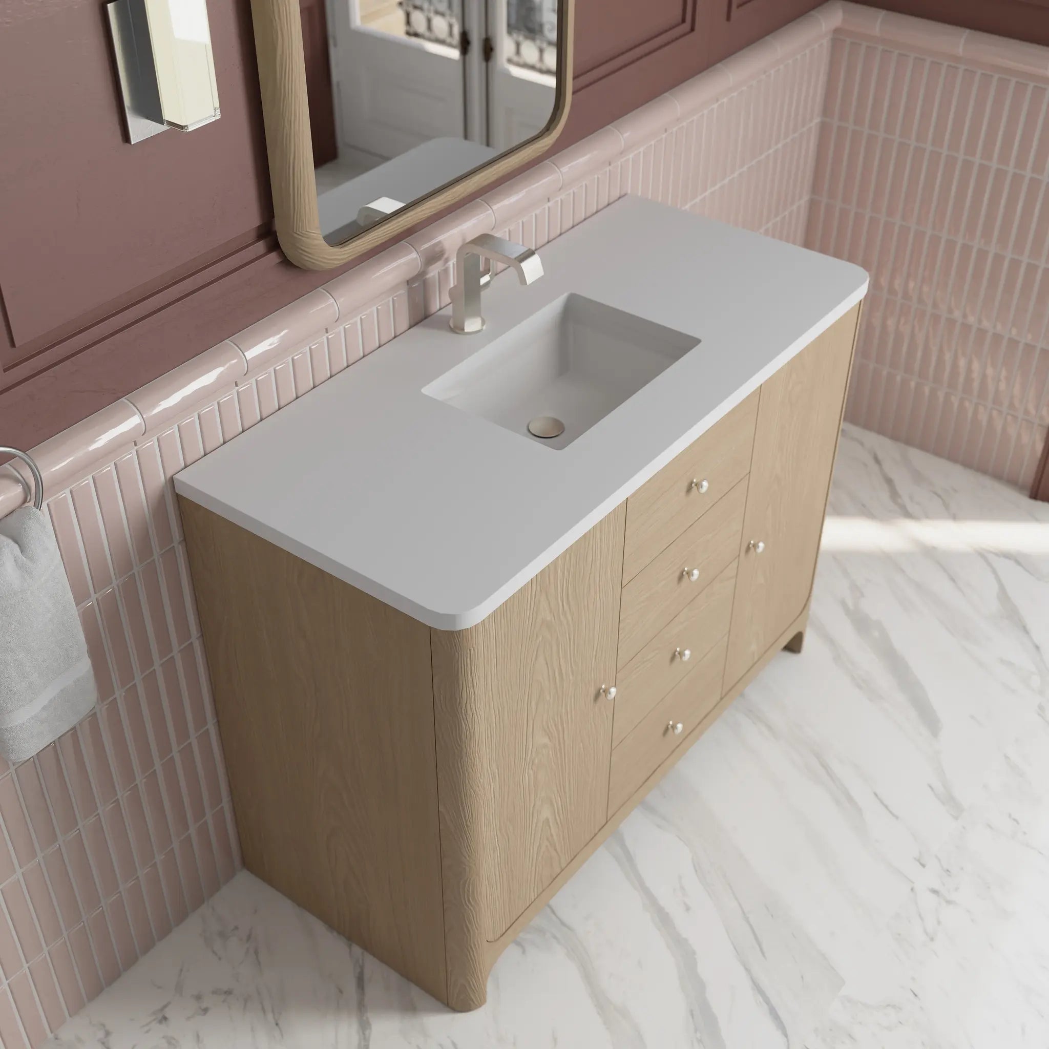 48 Gracyn Single Vanity In Coastal Driftwood Standard White Zeus Silestone Single Hole 7