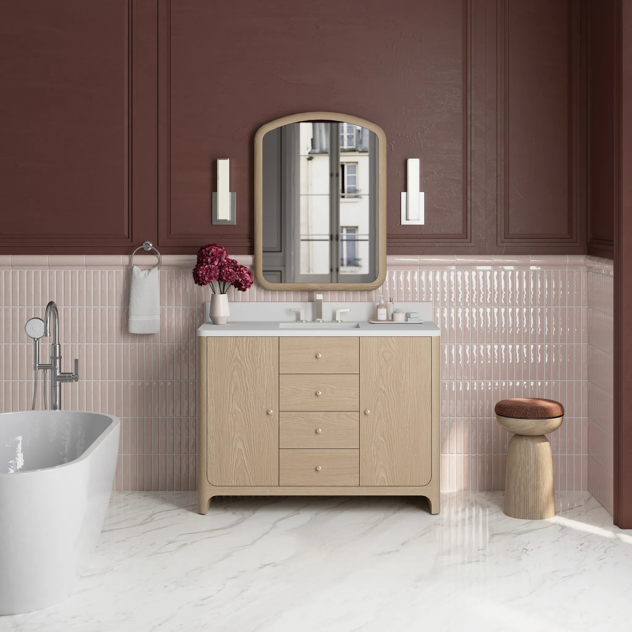 48" Gracyn Single Vanity in Coastal Driftwood-White Zeus Silestone-8" Widespread image 1