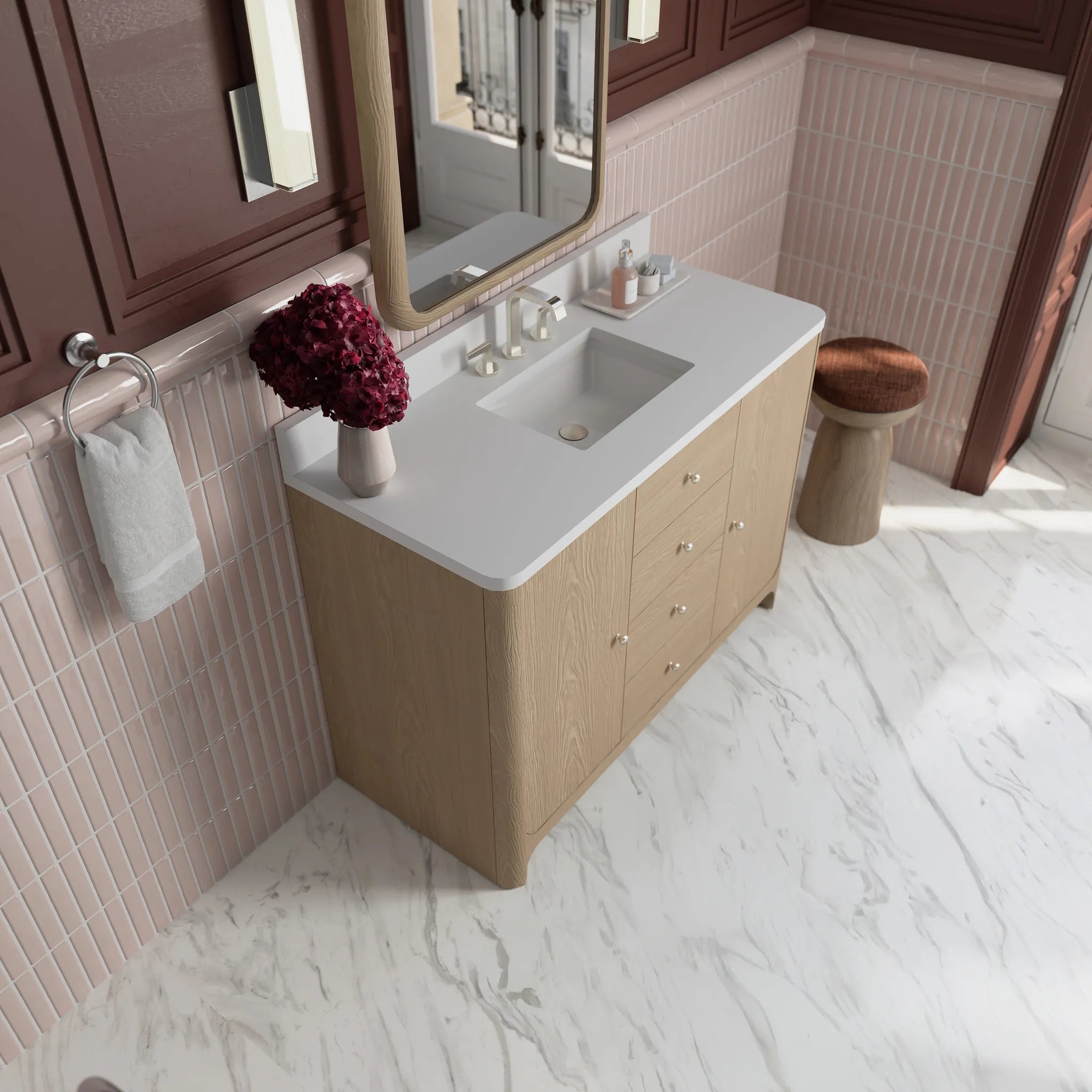 48" Gracyn Single Vanity in Coastal Driftwood-White Zeus Silestone-8" Widespread image 3