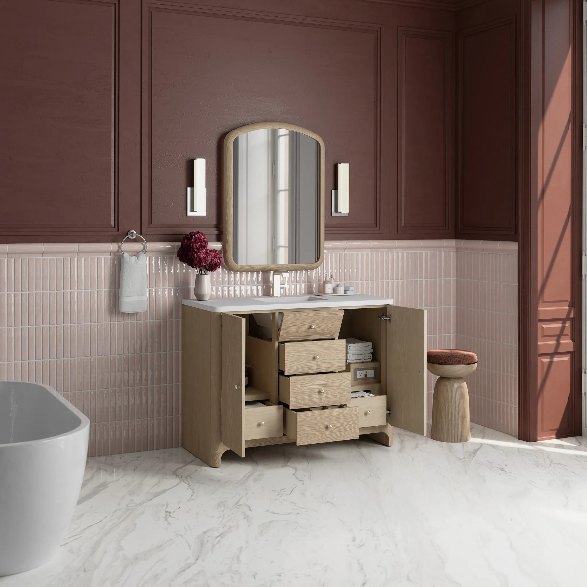 48" Gracyn Single Vanity in Coastal Driftwood-White Zeus Silestone-Single Hole image 4