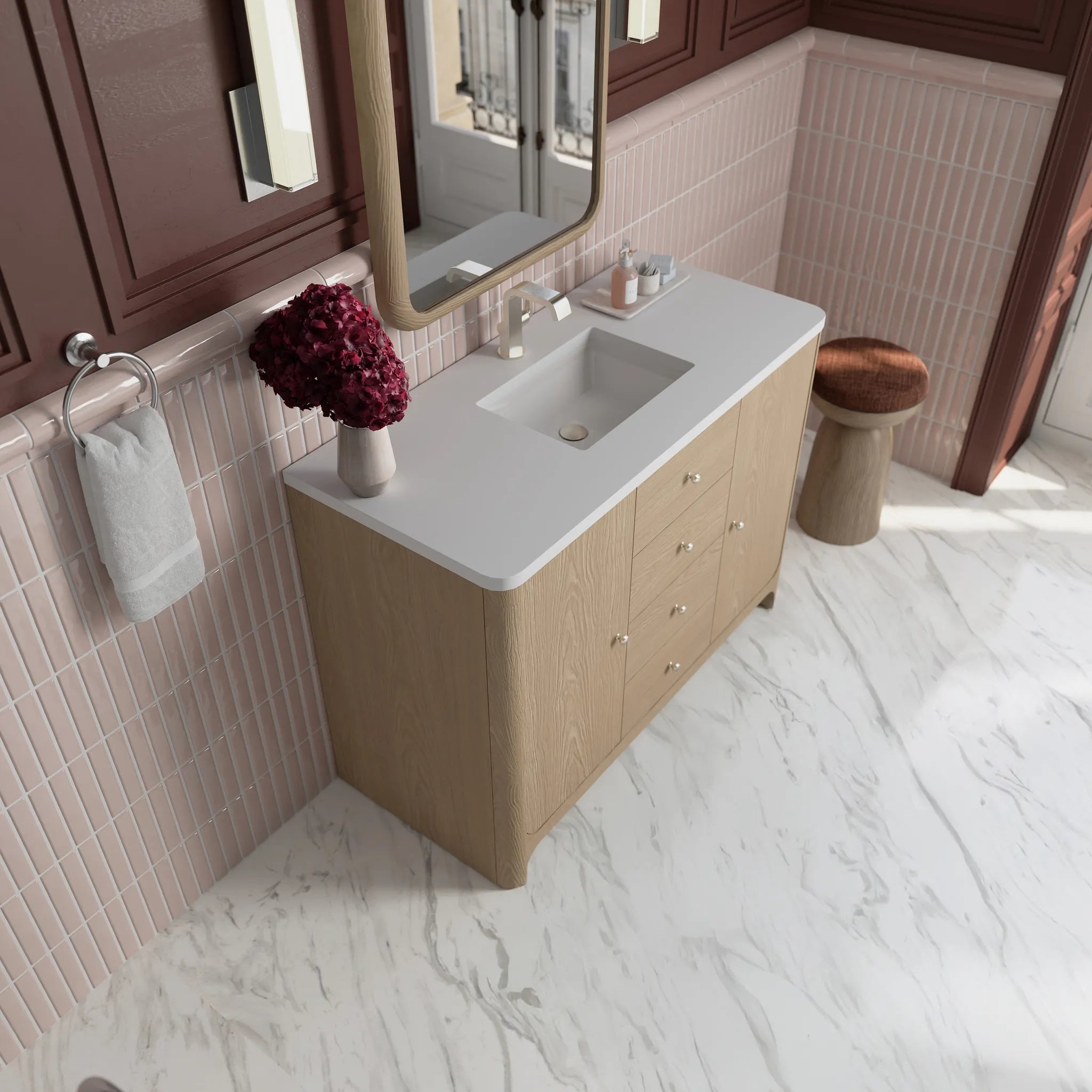 48" Gracyn Single Vanity in Coastal Driftwood-White Zeus Silestone-Single Hole image 6