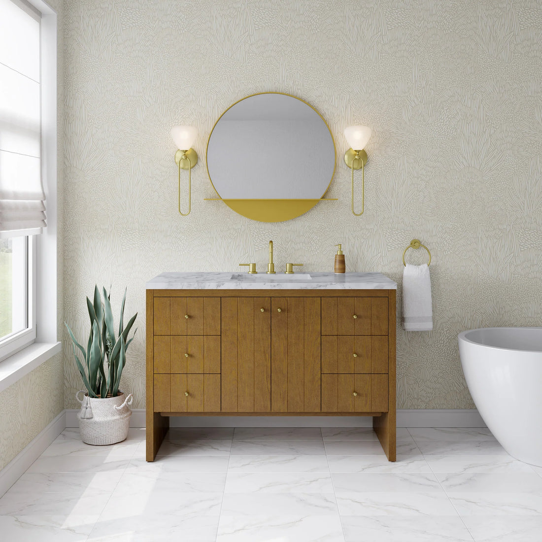 48" Hudson Single Vanity in Honey Oak by James Martin Vanities-Carrara White Marble 1