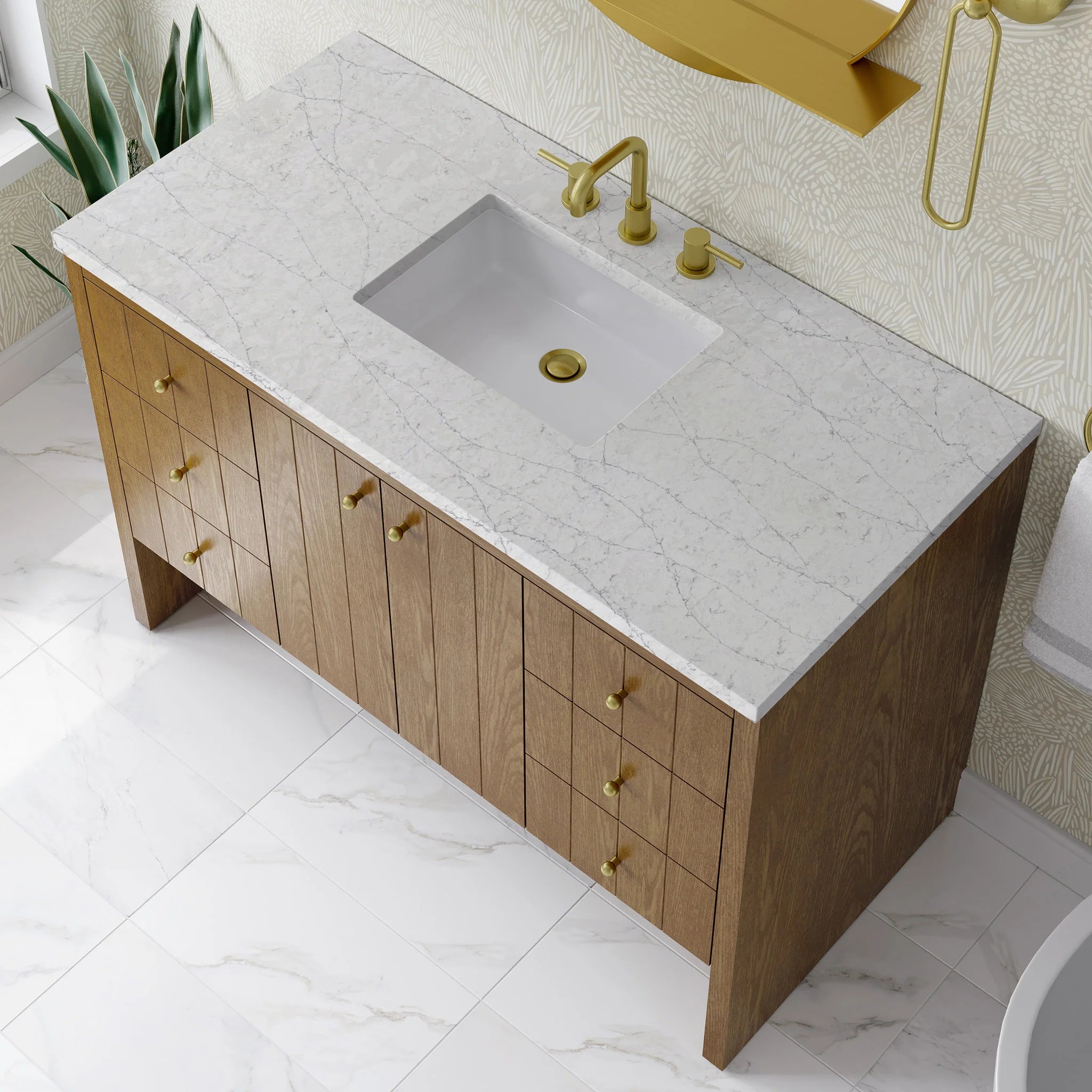 48" Hudson Single Vanity in Honey Oak by James Martin Vanities-Eternal Jasmine Pearl Silestone 6