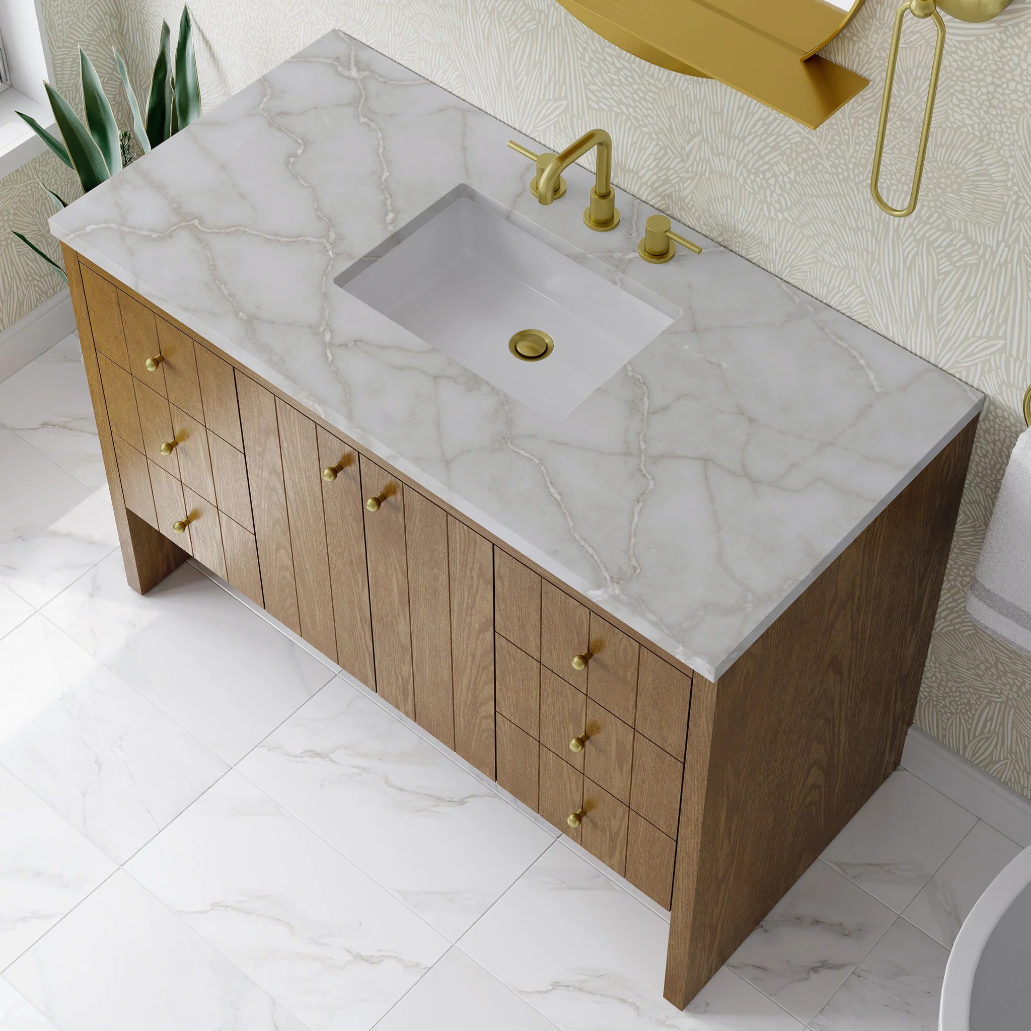 48" Hudson Single Vanity in Honey Oak by James Martin Vanities-Victorian Silver Silestone 6