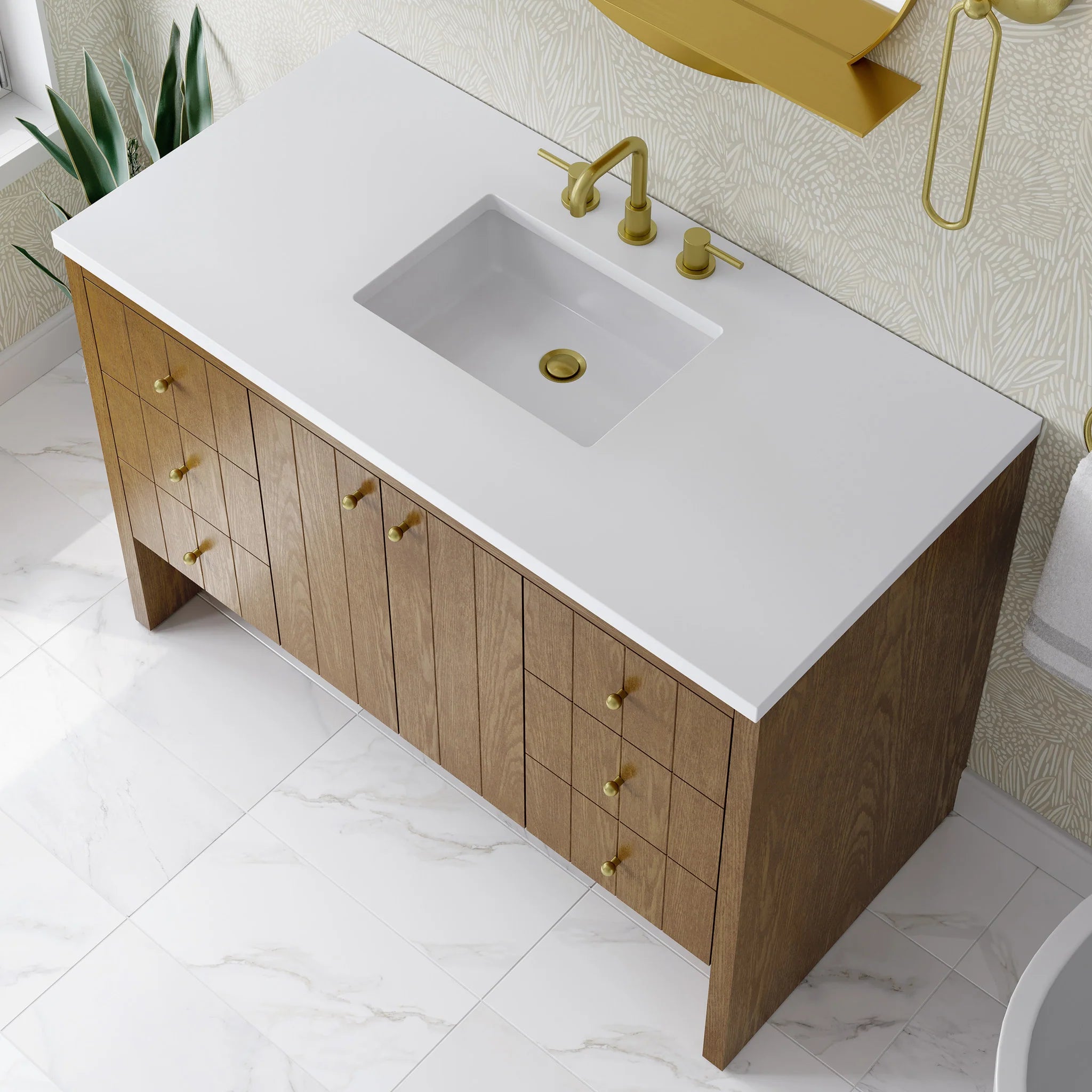 48" Hudson Single Vanity in Honey Oak by James Martin Vanities-White Zeus Silestone 11