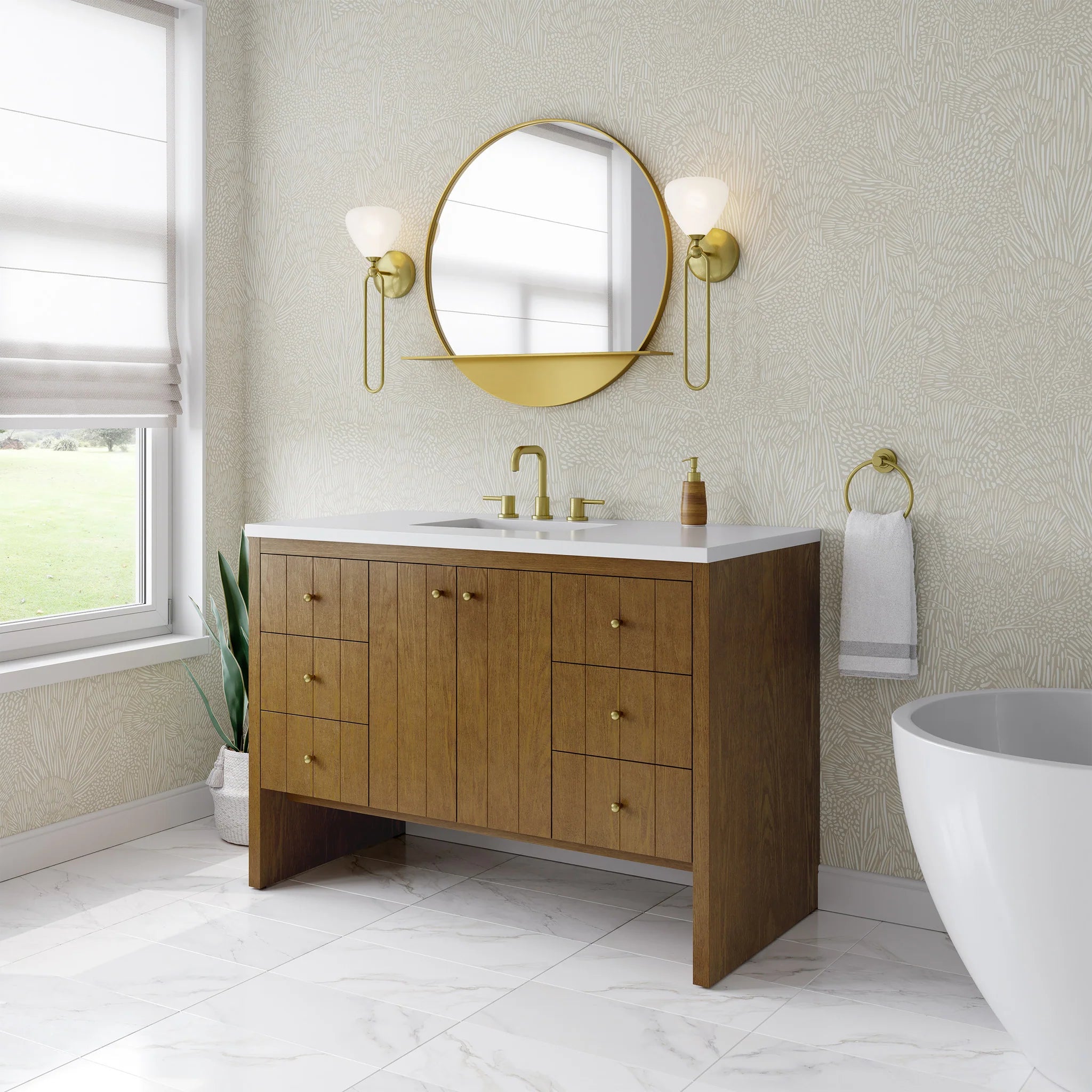 48" Hudson Single Vanity in Honey Oak by James Martin Vanities-White Zeus Silestone 6