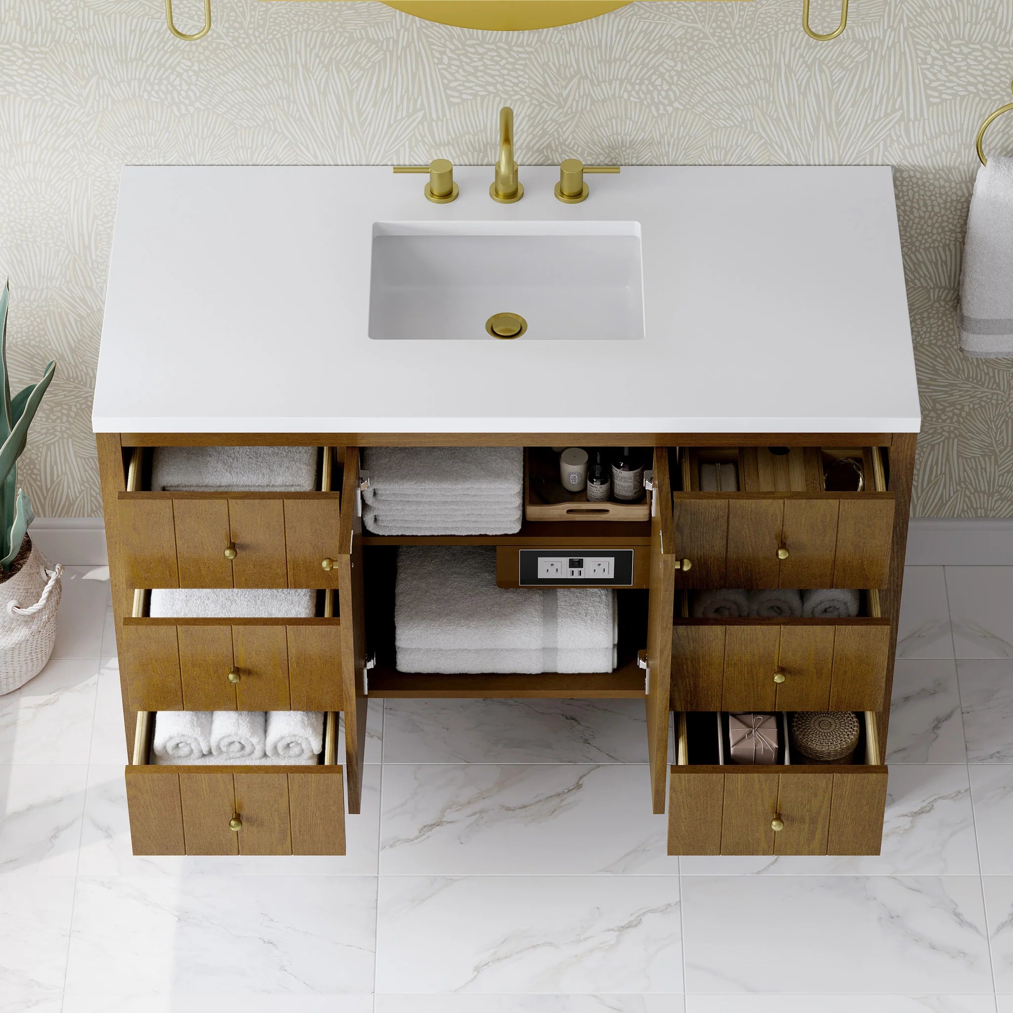 48" Hudson Single Vanity in Honey Oak by James Martin Vanities-White Zeus Silestone 8