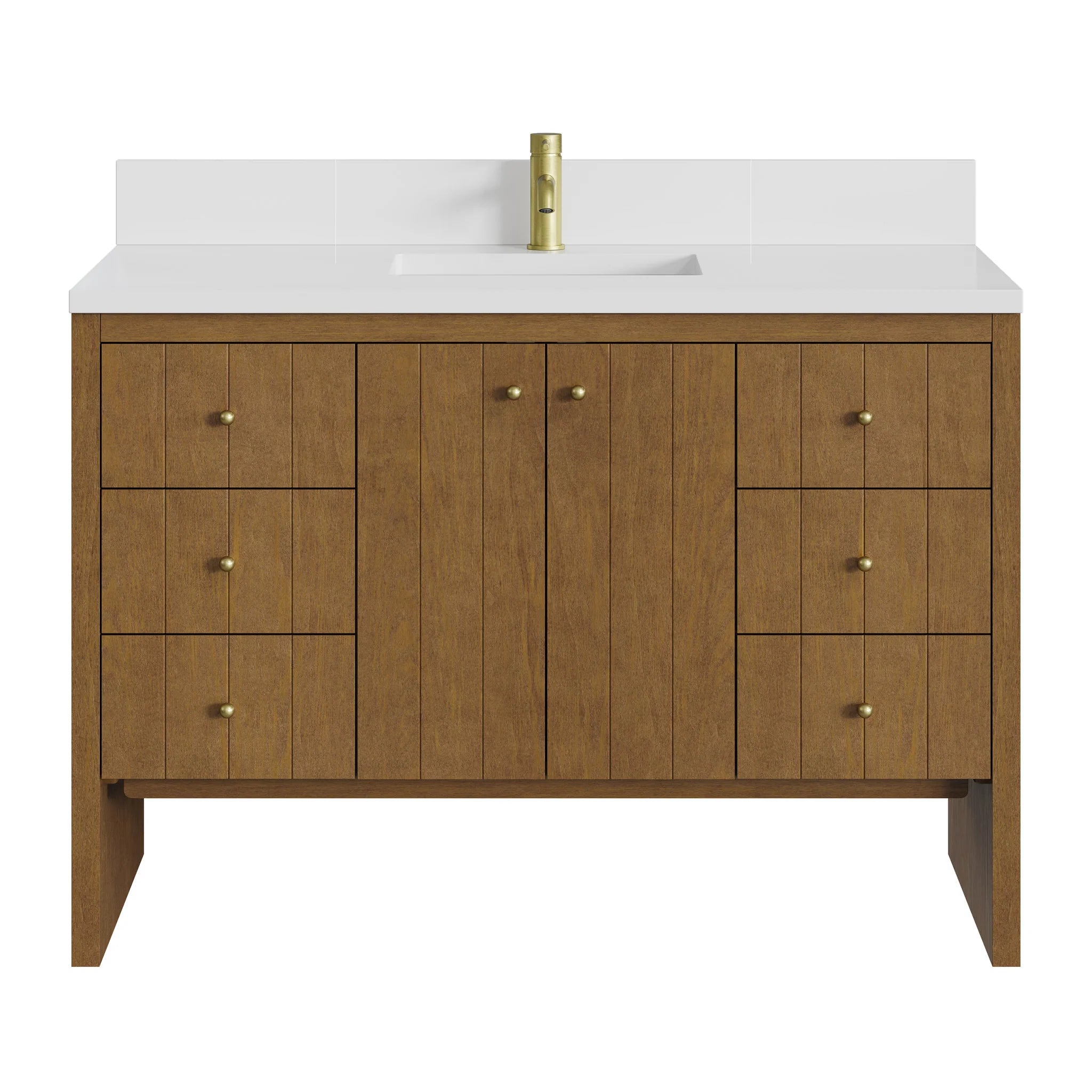 48" Hudson Single Vanity in Honey Oak by James Martin Vanities-White Zeus Silestone & Backsplash 