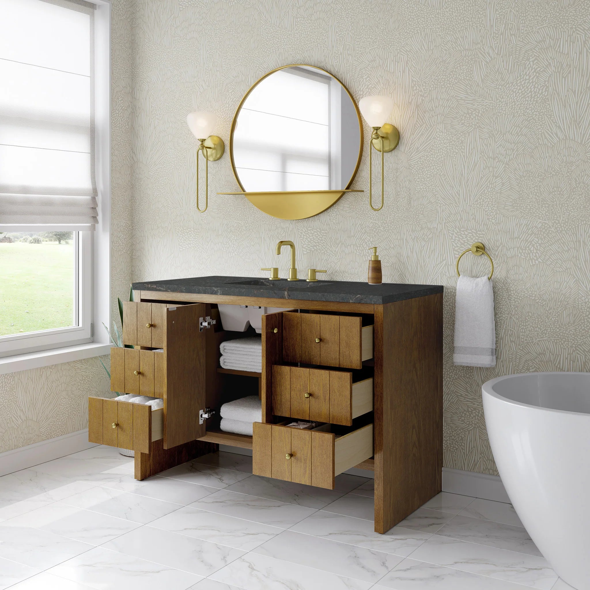48" Hudson Single Vanity in Honey Oak w/FreePower Wireless Charger by James Martin Vanities-Parisien Bleu Silestone 3