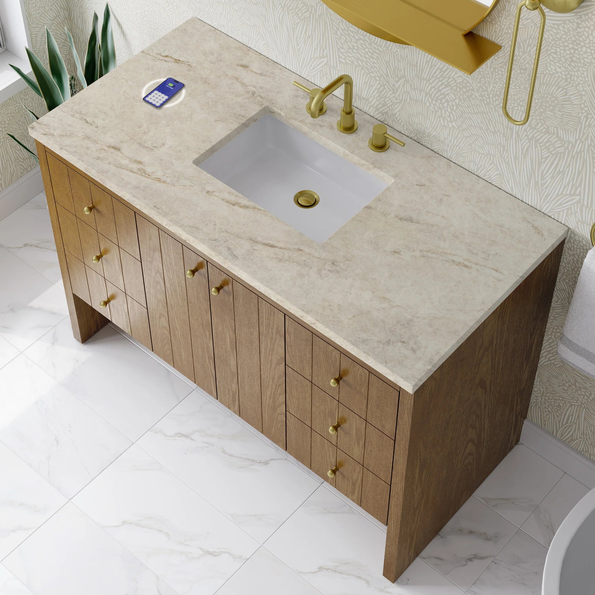 48" Hudson Single Vanity in Honey Oak w/FreePower Wireless Charger by James Martin Vanities-Tajnar Eclos 6